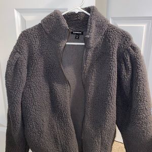 EXPRESS grey cropped fur jacket